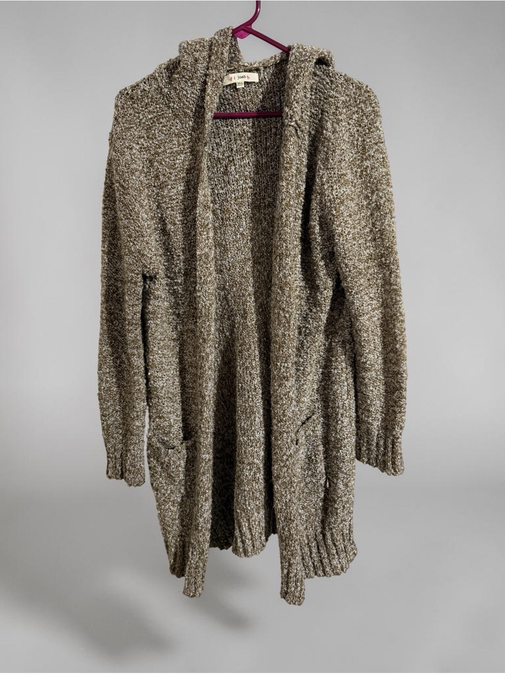 I Joah Women’s Hooded Open Front Cardigan - Marled Taupe/Oatmeal Knit (M/L)